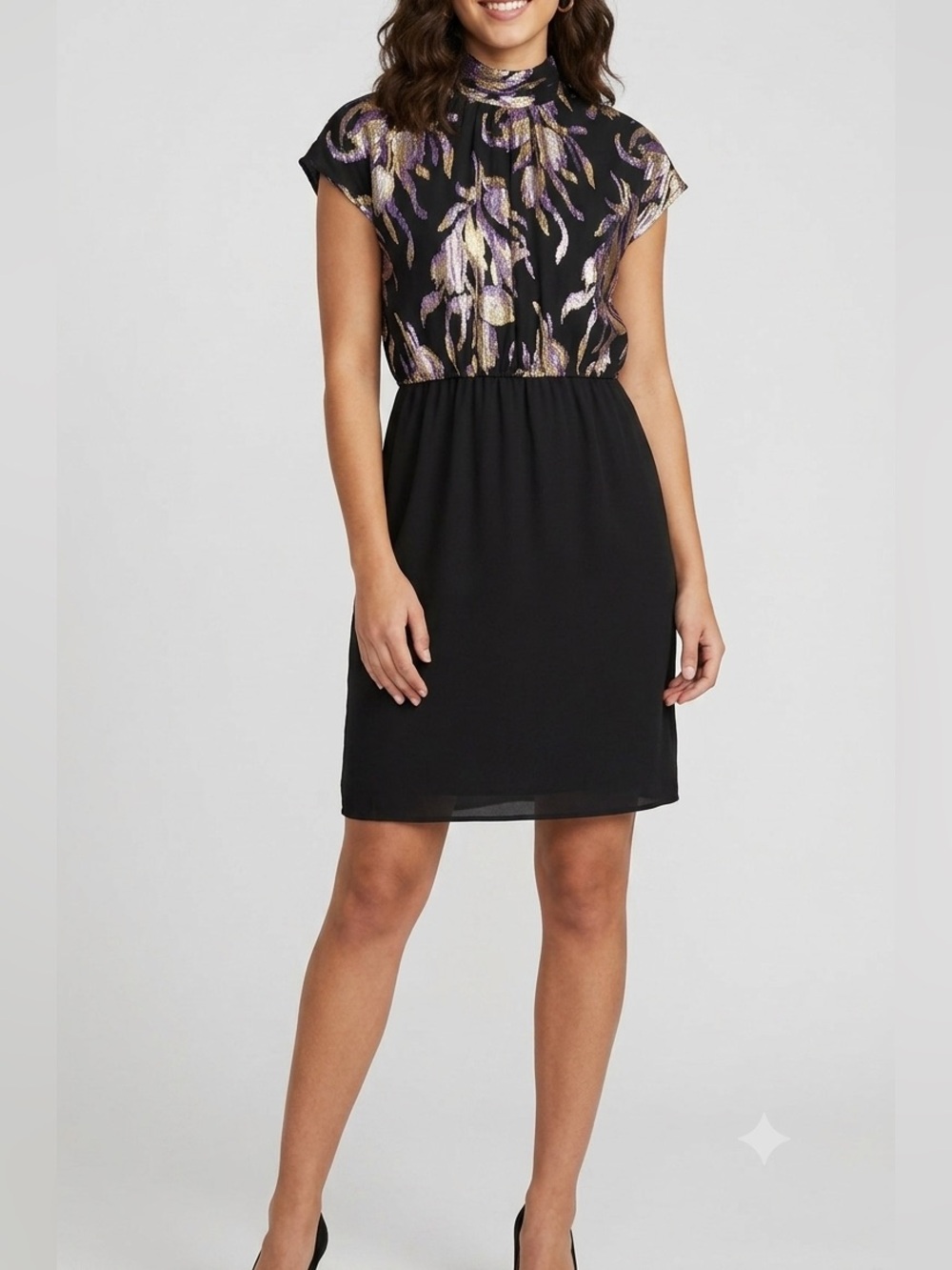 Patra Black Maxi Dress with Gold & Purple Metallic Embroidery